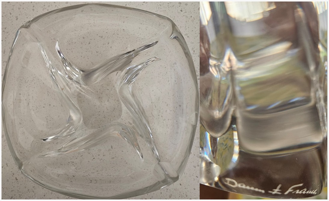Cenicero de Puros / Centro de Mesa Escultórico en Cristal de Daum France - Diseño Orgánico en Hélice, c. 1960